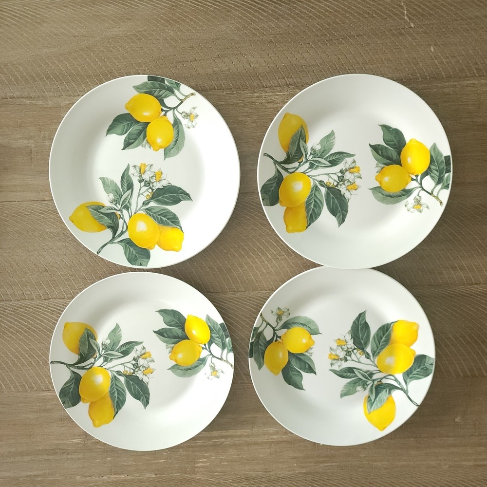 Royal Norfolk Tuscan Lemon Print Ceramic Stoneware Salad Plates 7.5" Set of 4